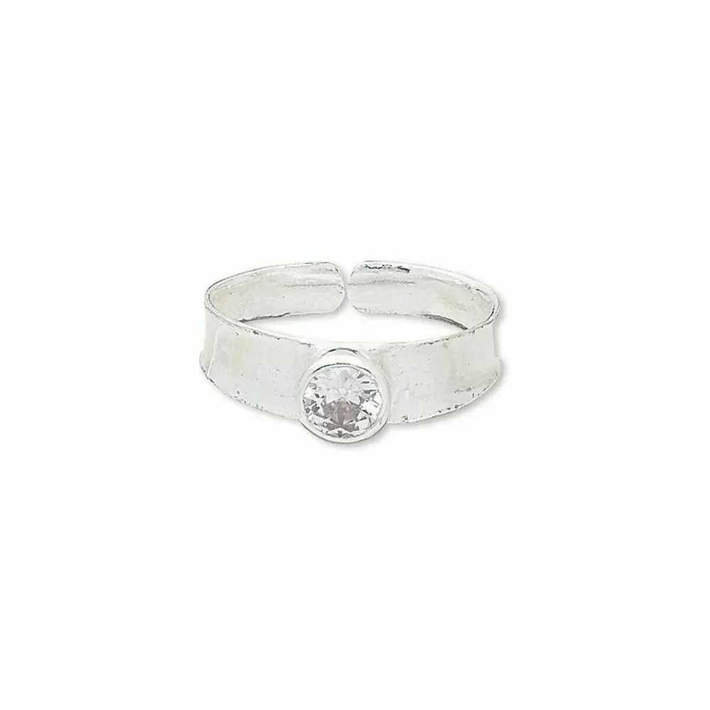 Handcrafted Sterling Silver Over Copper India Round CZ Adjustable Ring